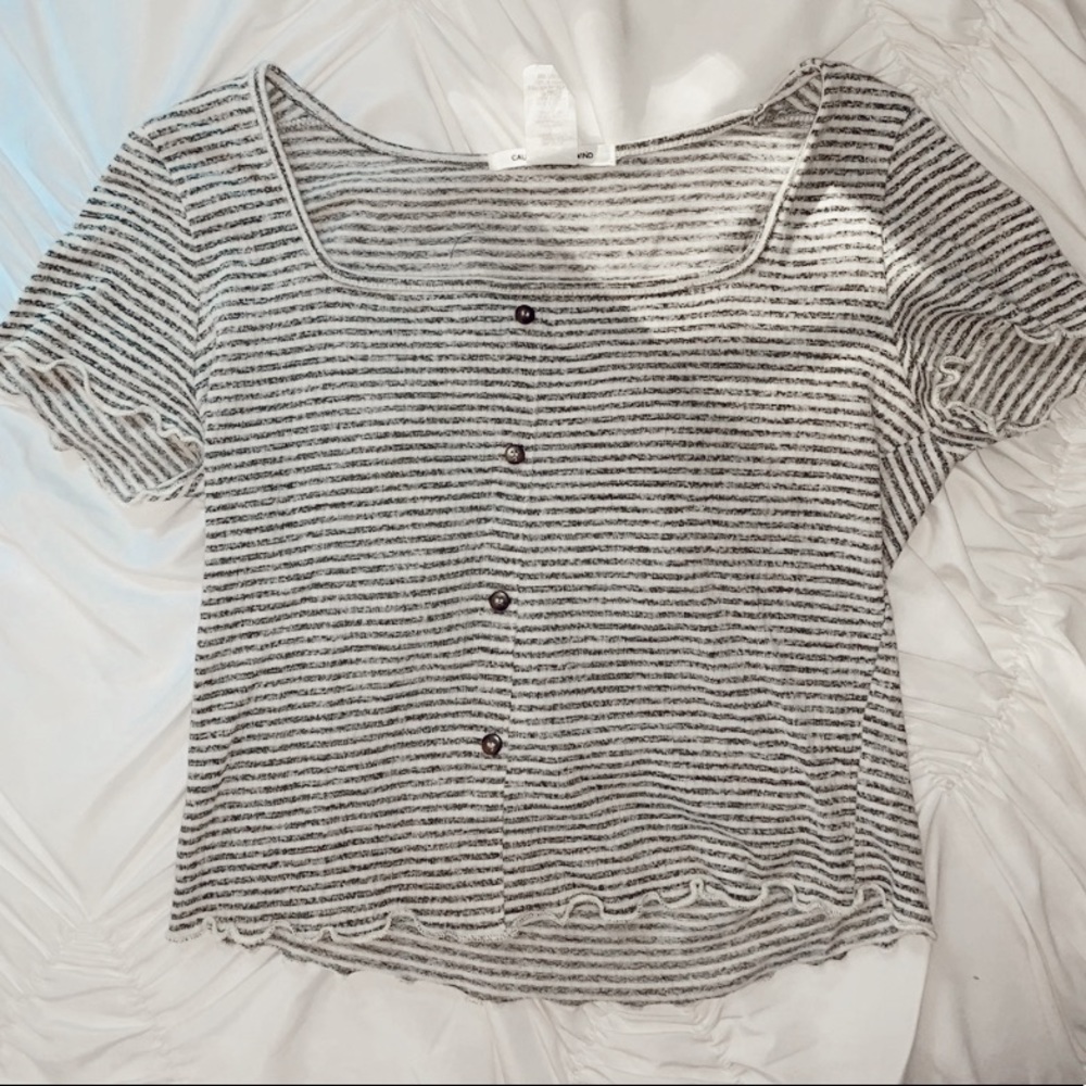 striped button-up top